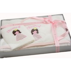 Personalised Baby Girl Princess Embroidered Hooded Towel and Wash Cloth Gift Set